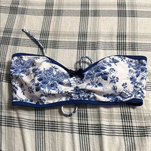 Floral Blue and White Bikini Top